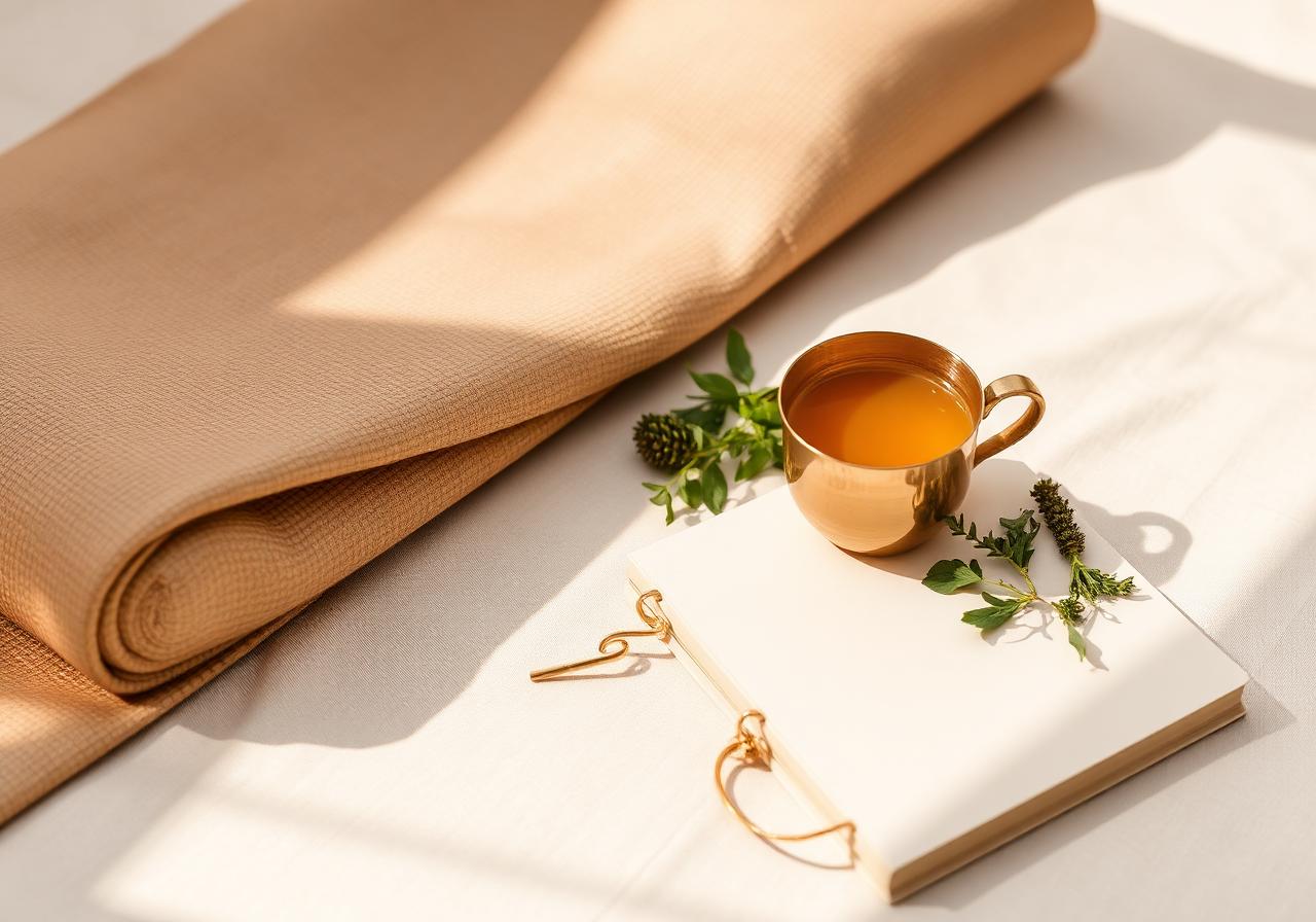 Yogamatta, kopp chai och journal